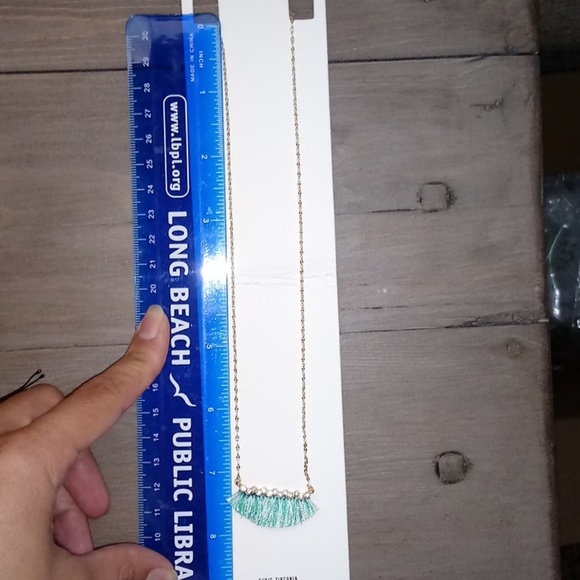 Express Teal Tassel Pendant Necklace - Picture 2 of 4